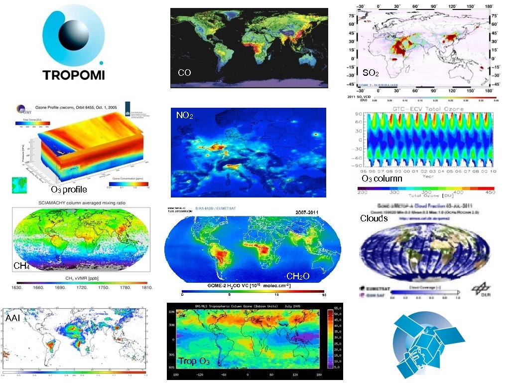 CO SO 2 NO 2 O 3 column O 3 profile Clouds CH 4