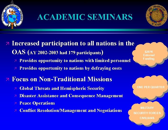 - 12 - ACADEMIC SEMINARS ä Increased participation to all nations in the OAS