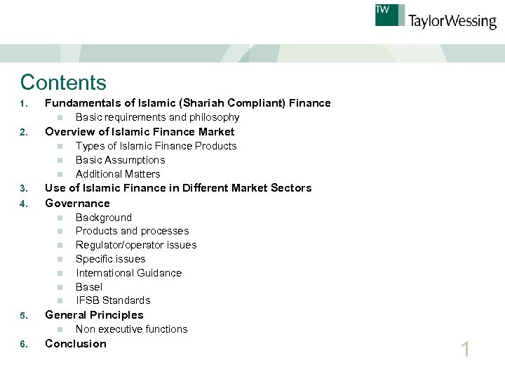 Contents 1. Fundamentals of Islamic (Shariah Compliant) Finance n 2. Overview of Islamic Finance