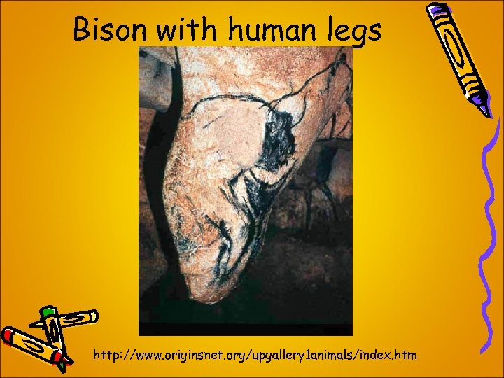 Bison with human legs http: //www. originsnet. org/upgallery 1 animals/index. htm 