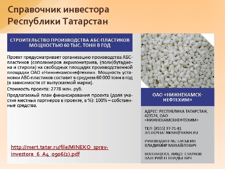 Справочник инвестора Республики Татарстан http: //mert. tatar. ru/file/MINEKO_spravinvestora_6_A 4_0906(2). pdf 66 