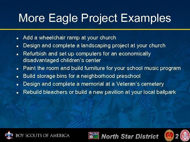 More Eagle Project Examples Add a wheelchair ramp at your church Design and complete