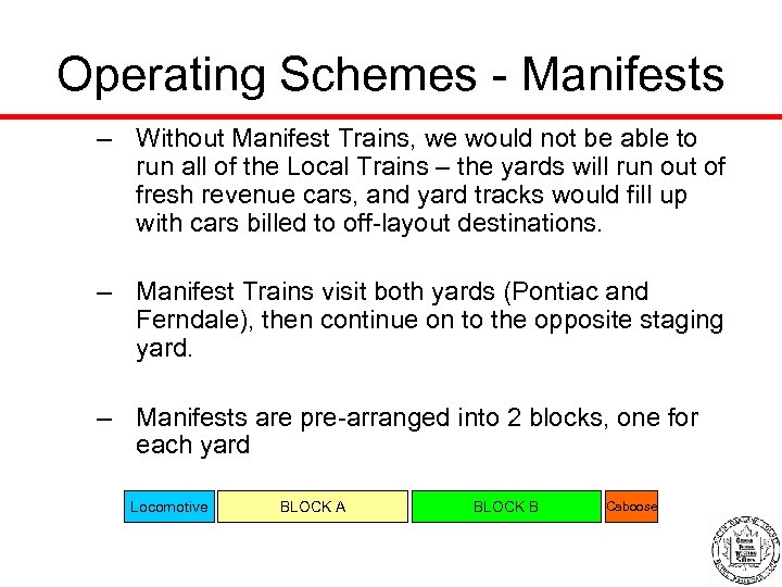 Operating Schemes - Manifests – Without Manifest Trains, we would not be able to