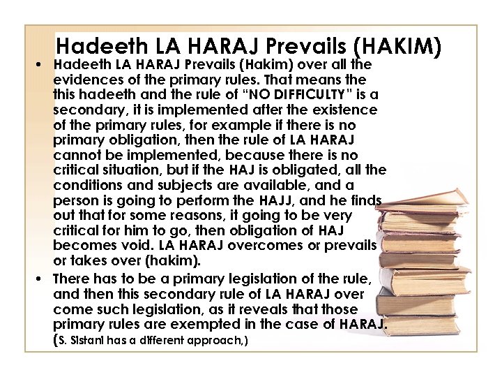 Hadeeth LA HARAJ Prevails (HAKIM) • Hadeeth LA HARAJ Prevails (Hakim) over all the