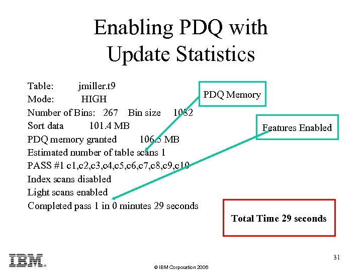 Enabling PDQ with Update Statistics Table: jmiller. t 9 PDQ Memory Mode: HIGH Number