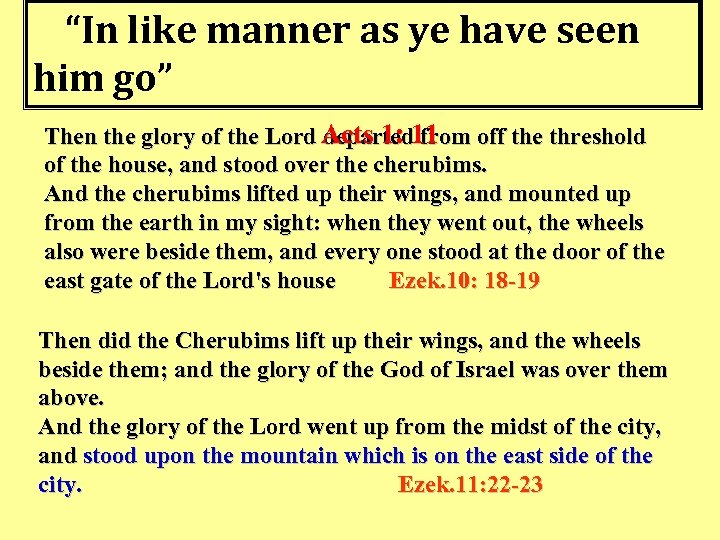 “In like manner as ye have seen him go” Then the glory of the