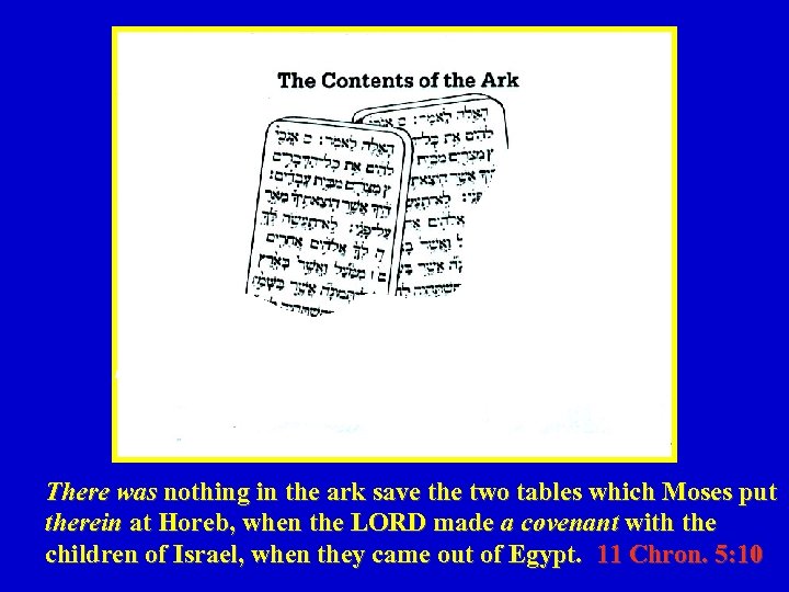 There was nothing in the ark save the two tables which Moses put therein