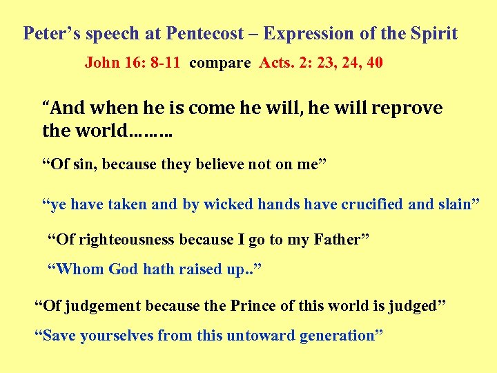 Peter’s speech at Pentecost – Expression of the Spirit John 16: 8 -11 compare