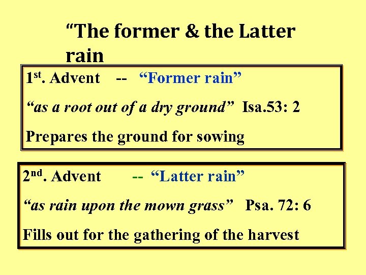 “The former & the Latter rain 1 st. Advent -- “Former rain” “as a