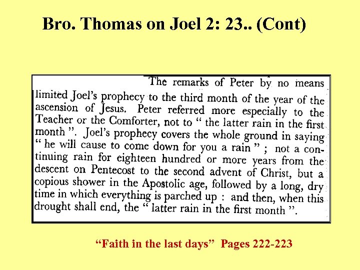 Bro. Thomas on Joel 2: 23. . (Cont) “Faith in the last days” Pages