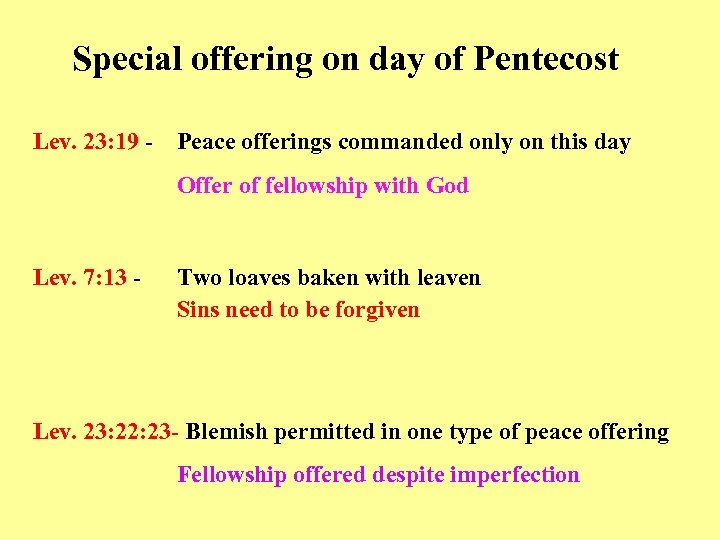 Special offering on day of Pentecost Lev. 23: 19 - Peace offerings commanded only