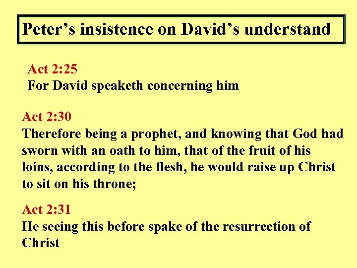 Peter’s insistence on David’s understand Act 2: 25 For David speaketh concerning him Act