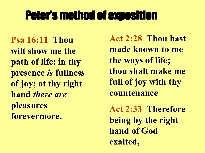 Peter’s method of exposition Psa 16: 11 Thou wilt show me the path of