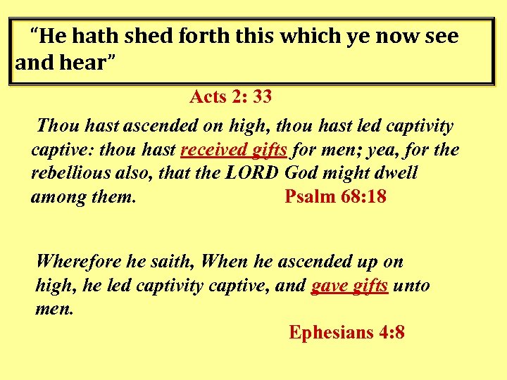 “He hath shed forth this which ye now see and hear” Acts 2: 33