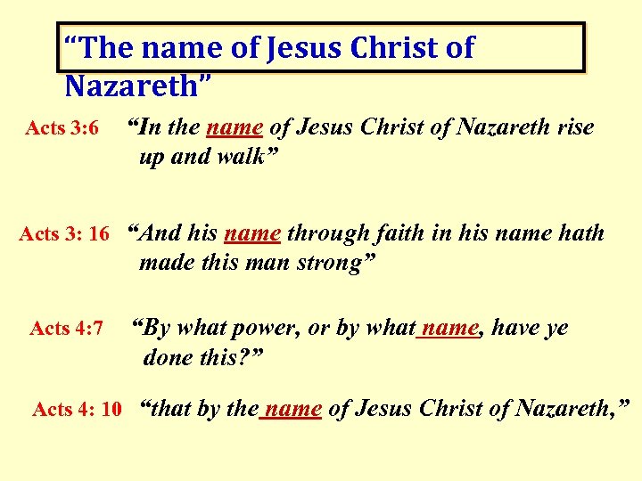 “The name of Jesus Christ of Nazareth” Acts 3: 6 “In the name of