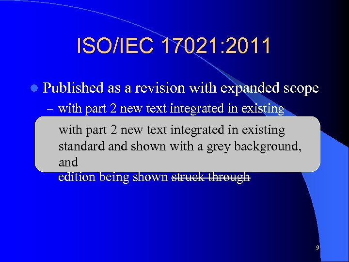 ISO/IEC 17021: 2011 l Published as a revision with expanded scope – with part