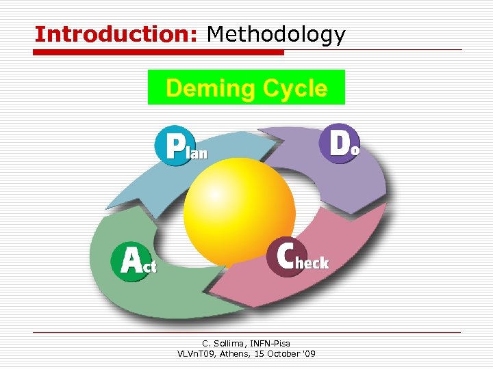 Introduction: Methodology Deming Cycle C. Sollima, INFN-Pisa VLVn. T 09, Athens, 15 October '09