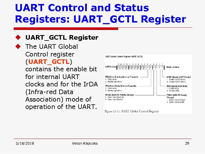 UART Control and Status Registers: UART_GCTL Register u The UART Global Control register (UART_GCTL)