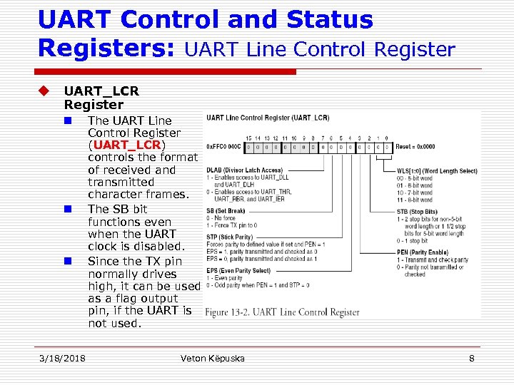 UART Control and Status Registers: UART Line Control Register u UART_LCR Register n n