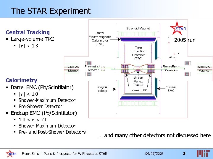 The STAR Experiment Central Tracking § Large-volume TPC 2005 run § | | <