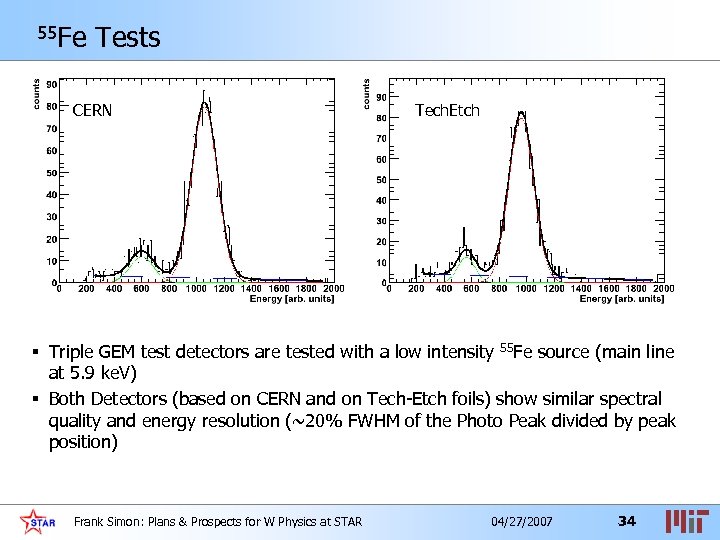 55 Fe Tests CERN Tech. Etch § Triple GEM test detectors are tested with