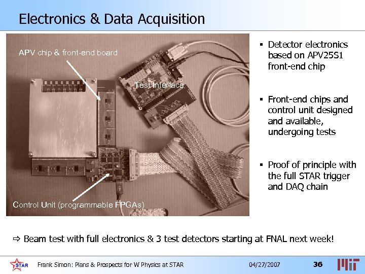 Electronics & Data Acquisition § Detector electronics based on APV 25 S 1 front-end