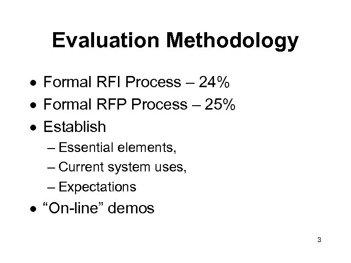 Evaluation Methodology · Formal RFI Process – 24% · Formal RFP Process – 25%