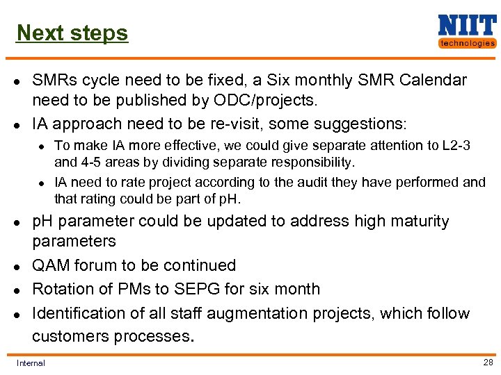Next steps l l SMRs cycle need to be fixed, a Six monthly SMR
