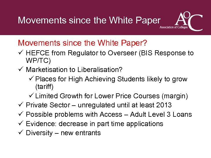 Title of the slide Movements since Second line of the slide the White Paper