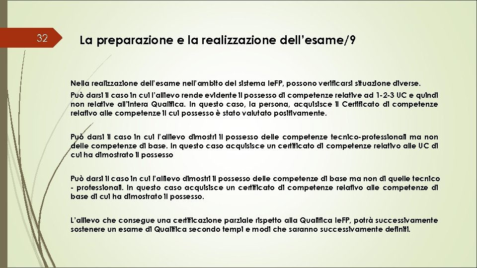 32 La preparazione e la realizzazione dell’esame/9 Nella realizzazione dell’esame nell’ambito del sistema Ie.