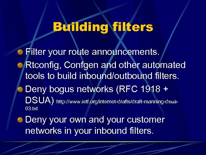 Building filters Filter your route announcements. Rtconfig, Confgen and other automated tools to build