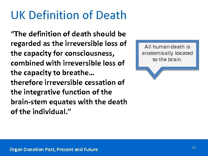 UK Definition of Death “The definition of death should be regarded as the irreversible