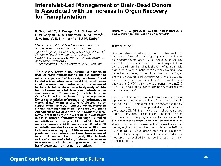 Organ Donation Past, Present and Future 46 