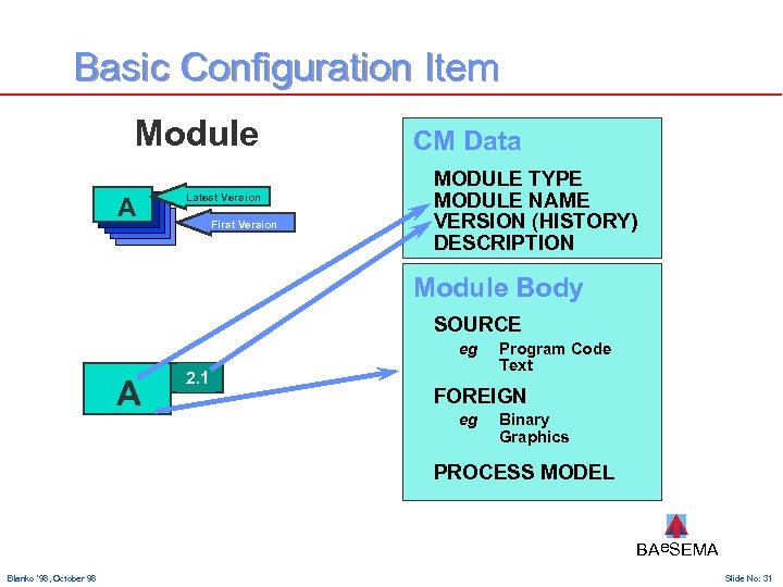 Basic Configuration Item Module A Latest Version First Version CM Data MODULE TYPE MODULE