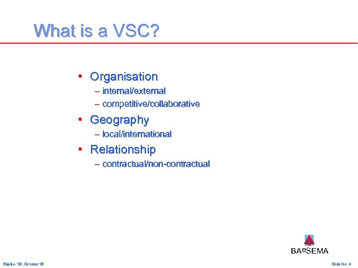 What is a VSC? • Organisation – internal/external – competitive/collaborative • Geography – local/international