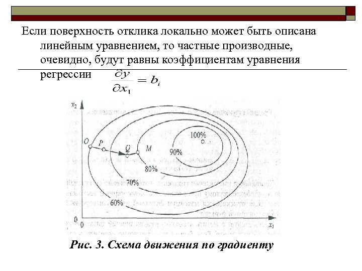 Если поверхность отклика локально может быть описана линейным уравнением, то частные производные, очевидно, будут