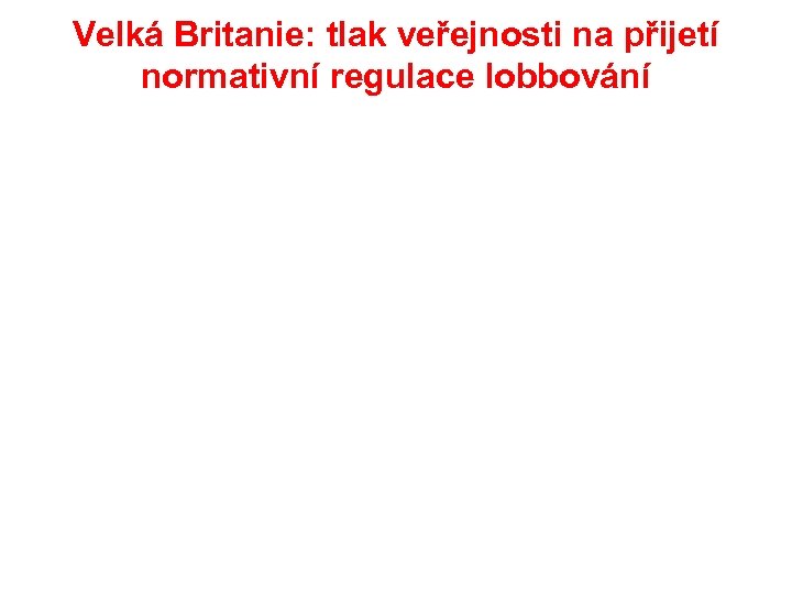 Velká Britanie: tlak veřejnosti na přijetí normativní regulace lobbování 