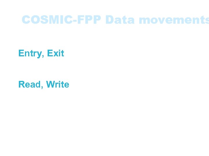 COSMIC-FPP Data movements • Four types of data movements: • Entry, Exit movements -