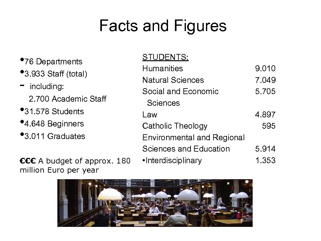 Facts and Figures • 76 Departments • 3. 933 Staff (total) - including: 2.