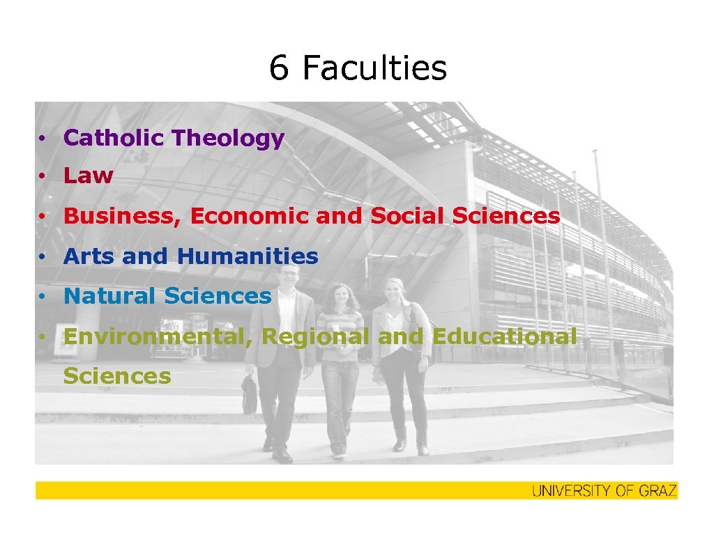 6 Faculties • Catholic Theology • Law • Business, Economic and Social Sciences •