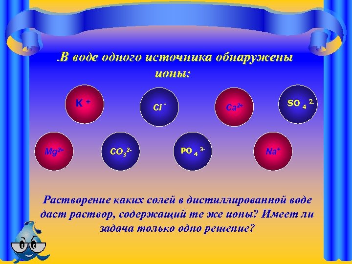 . В воде одного источника обнаружены ионы: K + Mg 2+ Cl CО 32