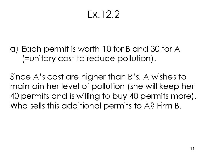 Ex. 12. 2 a) Each permit is worth 10 for B and 30 for