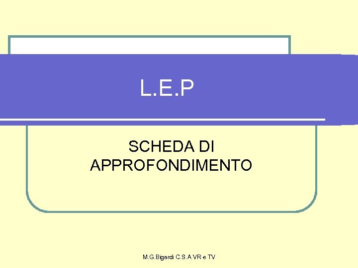 L. E. P SCHEDA DI APPROFONDIMENTO M. G. Bigardi C. S. A VR e