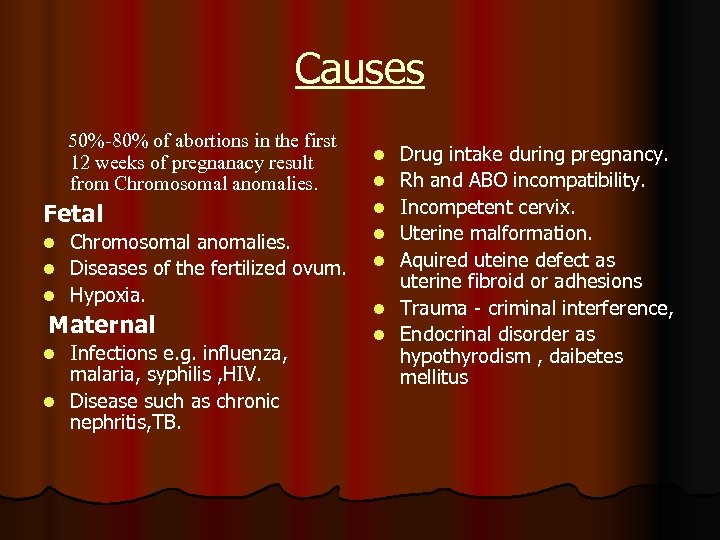 Causes 50%-80% of abortions in the first 12 weeks of pregnanacy result from Chromosomal