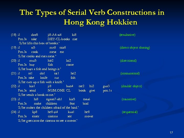 The Types of Serial Verb Constructions in Hong Kong Hokkien (18) i 1 dao