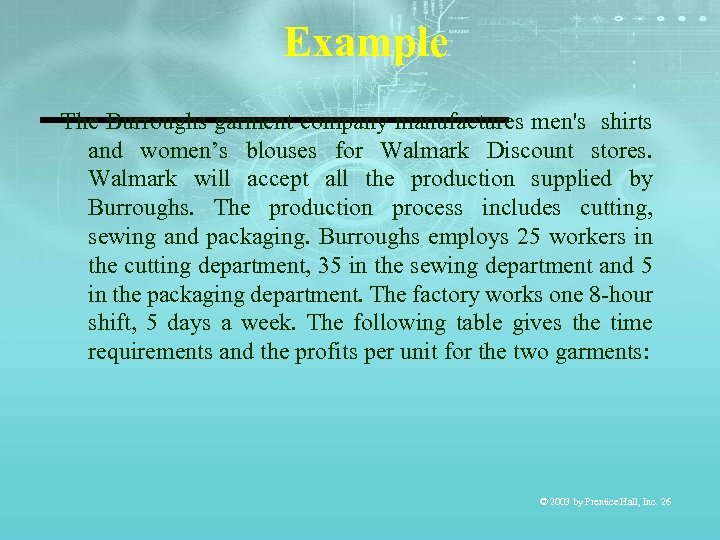 Example The Burroughs garment company manufactures men's shirts and women’s blouses for Walmark Discount