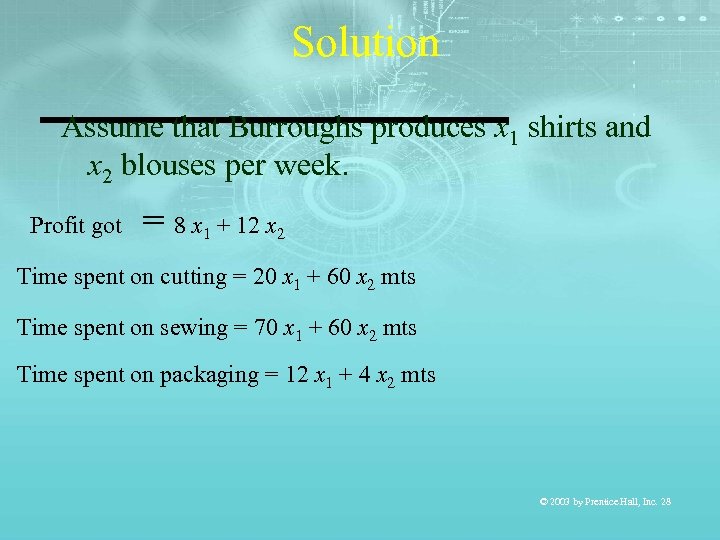 Solution Assume that Burroughs produces x 1 shirts and x 2 blouses per week.