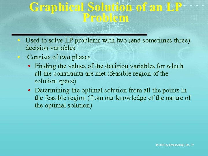 Graphical Solution of an LP Problem • Used to solve LP problems with two