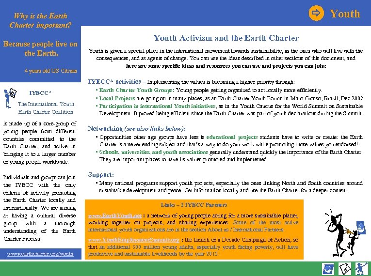  Youth Why is the Earth Charter important? Because people live on the Earth.