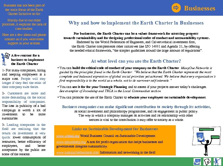  Business has not been part of the main focus of the Earth Charter